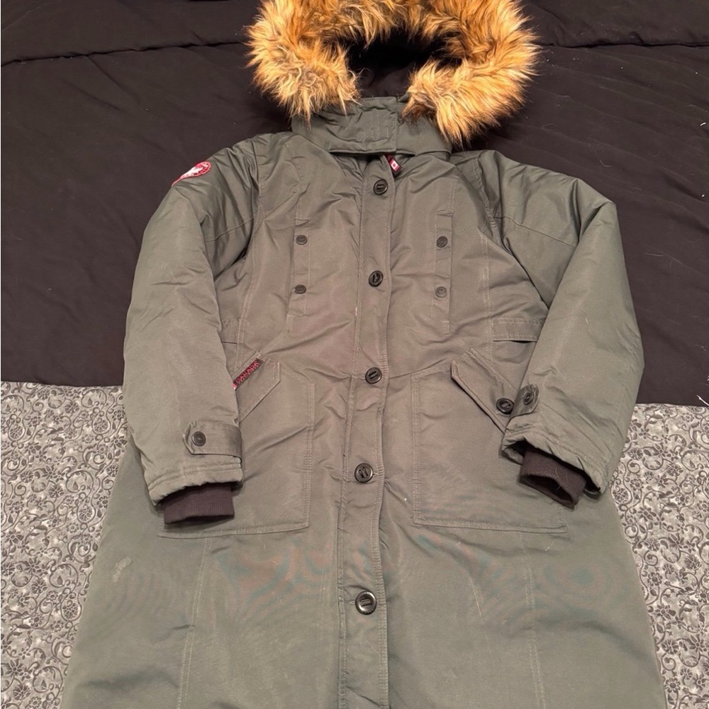 Green Canadian weather Gear jacket with Fur Hood
